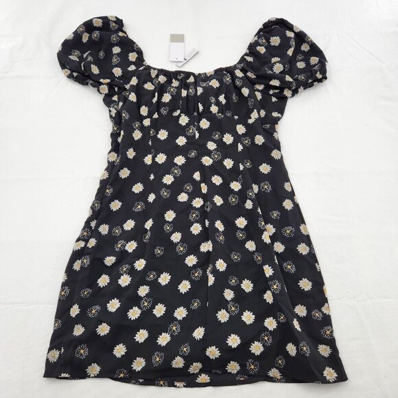 Bp. Womens Size Medium Black Daisy Floral Print Ditsy Tie Front Short Mini Dress - Picture 3 of 6